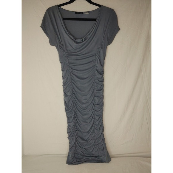 VENUS Dresses & Skirts - VENUE Grey Ruched Scoop Neck Dress, Sz XS Comfort Knee Length Dress